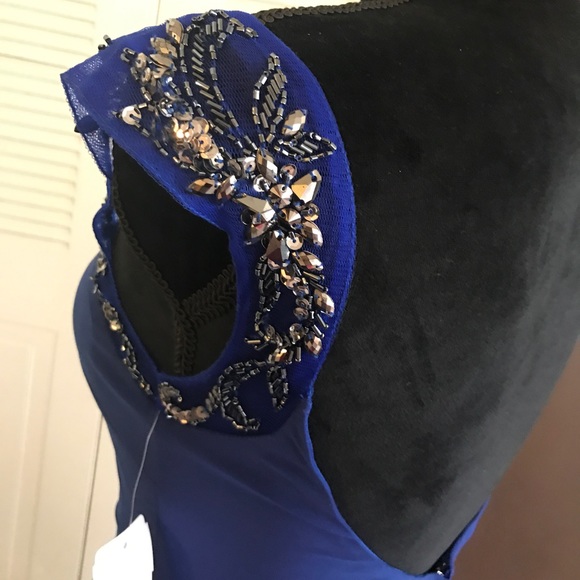 Mac Duggal royal blue open back/ long slip dress - Picture 6 of 8